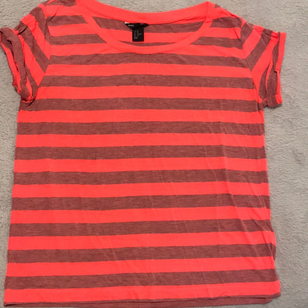 H&M Basic neon pink and gray striped tee